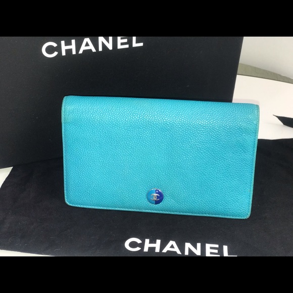 Authentic Chanel teal yen long wallet organizer